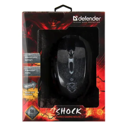 Манипулятор мышь Defender Shock GM-110L 800-3200 dpi игровая, черная с подсветкой USB-0